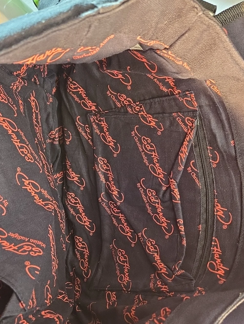 Ed Hardy Camo Messenger Bag with Purple Skull Graphic